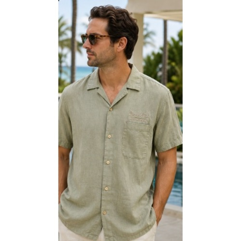 BOSS Hugo Boss Golf Ocean Club Shirt Men XL Linen Cotton Paradise Island